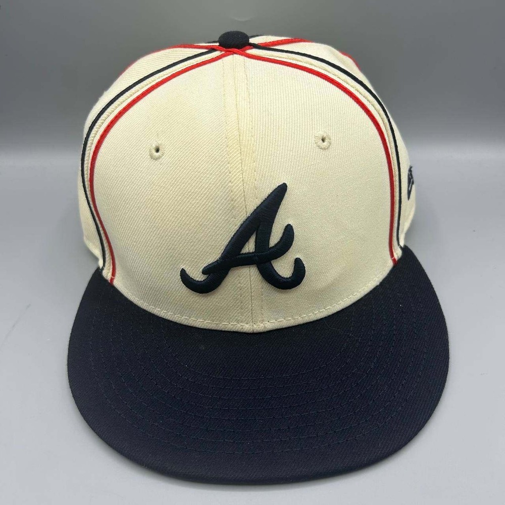 Atlanta Braves MLB Hat Men 7 1/4 White Embroidered 59Fifty New Era Fitted Cap